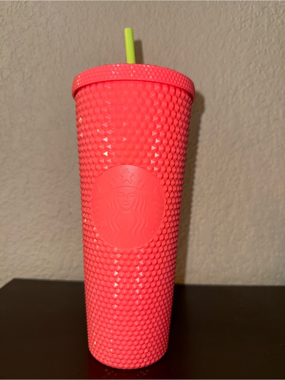 Starbucks Neon Coral Studded Tumbler with Lime Straw